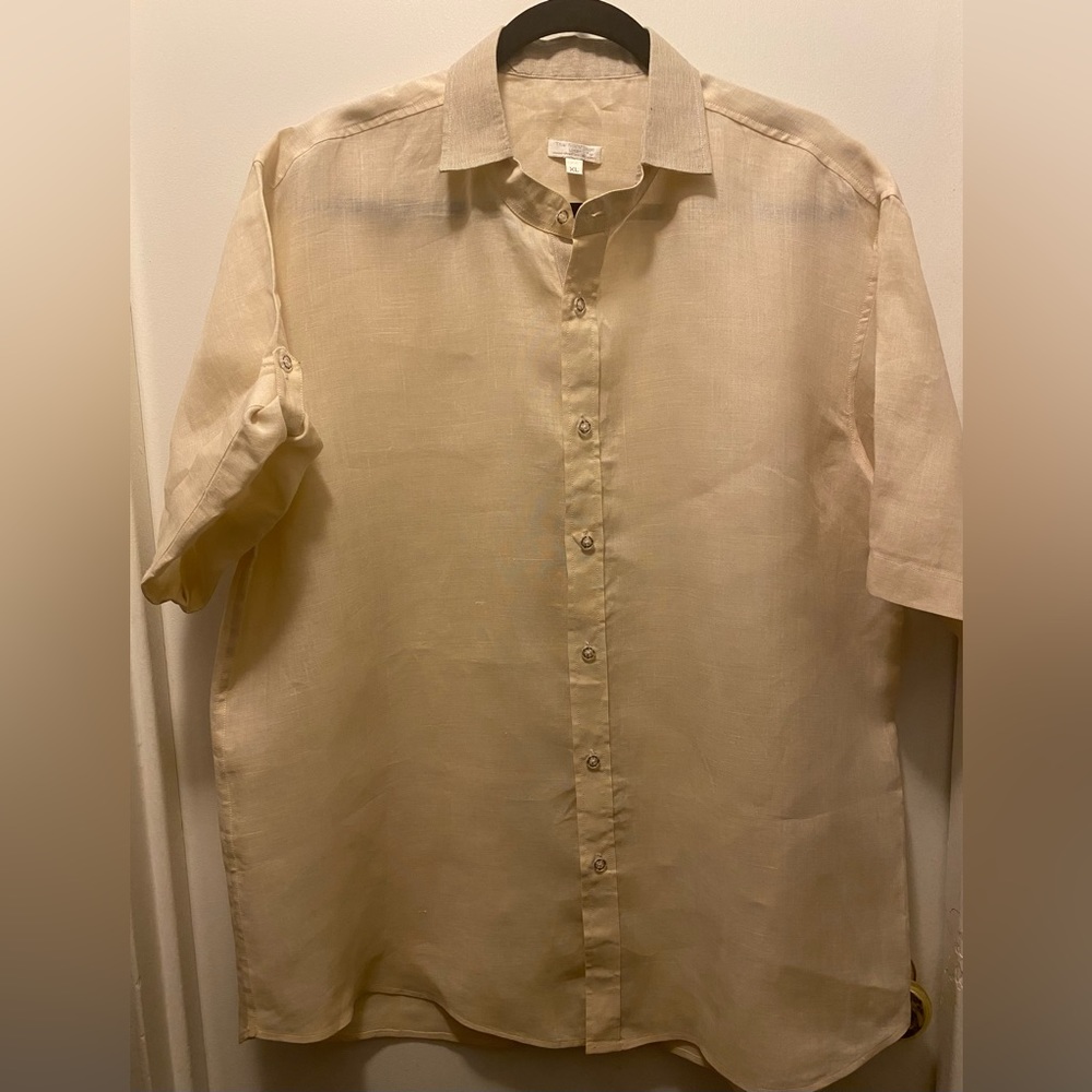 Thai Silk Village Linen Short Sleeve Button Down Men’s Linen Shirt~Size XL
